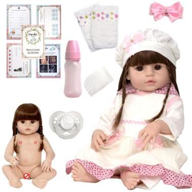 Imagem de Bebe Tipo Reborn Julia Linda Corpo de Silicone Com Chupeta - Cegonha R