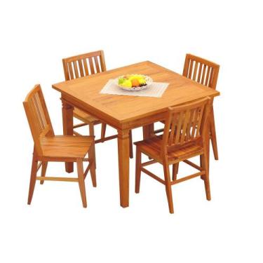 Imagem de Conjunto Mesa de Jantar 1x1m 4 Cadeiras Conforto Madeira de Demolição 