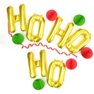 Imagem de Balão Ho Ho Ho Papai Noel Decoração Natal Dourado Prata Rose - Festas 