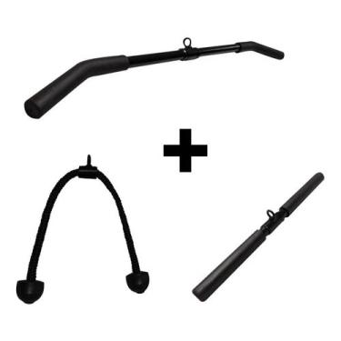 Imagem de Kit Puxadores Pulley 1m e Reto De 50cm e Corda Tríceps - REI DO FITNES