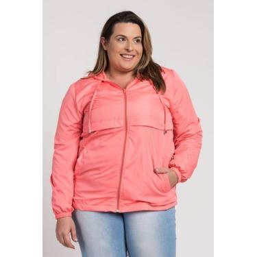 Imagem de Jaqueta Feminina Plus Size Corta Vento Capuz Bolsos Frente Fechamento 