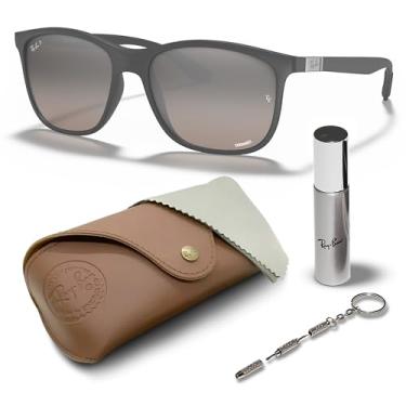 Imagem de Ray-Ban RB4330CH Chromance Óculos de sol polarizados em formato quadrado para homens e mulheres com kit de óculos – Óculos de sol clássicos, Armação cinza fosco | Lente cromada prateada, 56mm