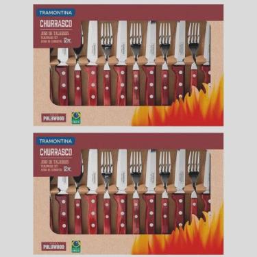 Imagem de Faqueiro Jumbo Polywood Churrasco Aço Inox 24 Pçs Tramontina KIT 02 CX