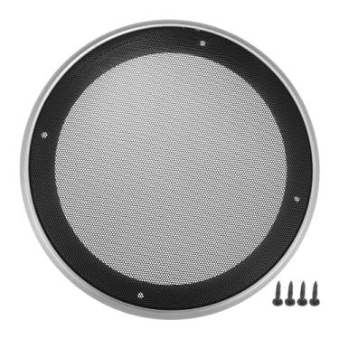 Imagem de ACROPIX Capa universal para grades de alto-falante de carro de 20,32 cm em malha redonda de 20,3 cm caixa protetora de subwoofer com parafusos de montagem ferro ABS prateado tom preto - pacote com 1