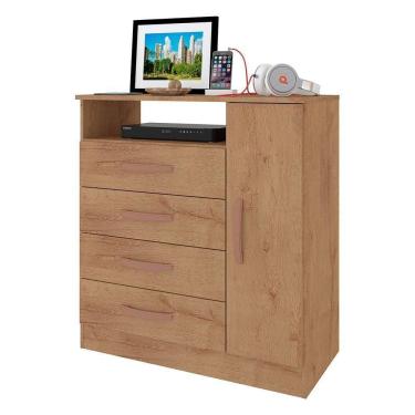 Imagem de Comoda Delta Quarto Com 4 Gavetas E 1 Porta Canelato Canelato