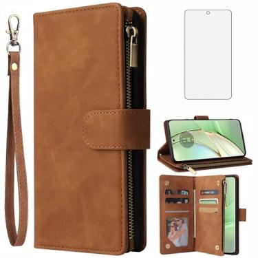 Imagem de Asuwish Compatível com Motorola Moto Edge 2023/Edge 40 Capa carteira de vidro temperado e capa flip de couro com suporte para cartão, acessórios de celular, capas para celular Edge40, mulheres,