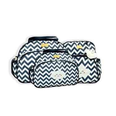 Imagem de Kit Bolsa Saida Maternidade Chevron Nuvem 3 Peças Marinho Atacado Bara