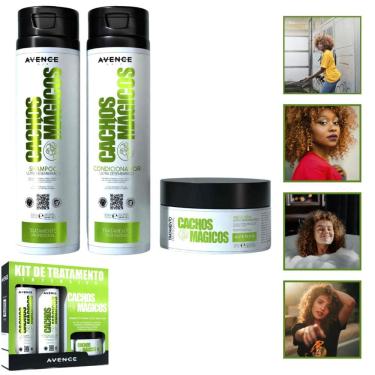 Imagem de Kit Shampoo + Condicionador + Máscara 300gr Cachos Mágicos Cabelo Profissional  brilho Intenso Salão