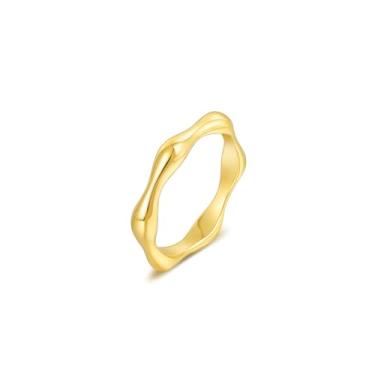 Imagem de CANDYFANCY Anéis de declaração de ouro para mulheres, banda grossa, cúpula inchada, croissant, anel empilhável, moderno, minimalista, grosso, dedo indicador de dedo, 7, Aço inoxidável, Sem pedra