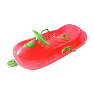 Imagem de Pegciuho Trenó de neve com volante e freio, brinquedos de inverno, trenó de grama, trenó de neve para crianças, Vermelho