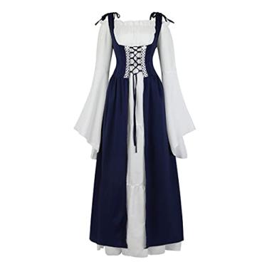 Imagem de Zhitunemi Fantasia feminina renascentista, vestido de fada, gótico, camponesa, fantasia medieval, Azul escuro, P