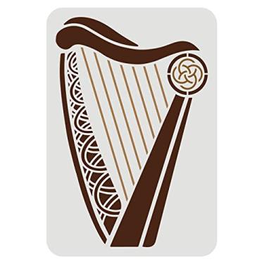 Imagem de FINGERINSPIRE Estêncil de harpa irlandesa celta 29,7 x 21 cm, instrumento musical Mylar, faça você mesmo, modelo de artesanato reutilizável, símbolos de nó galeses irlandeses, estênceis de parede