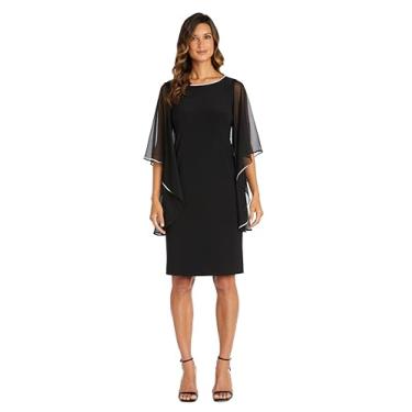 Imagem de R&M Richards Vestido até o joelho com mangas borboleta de chiffon e acabamento em strass, Preto, 46