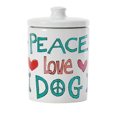 Imagem de Enesco Izzy and Oliver Stephanie Burgess Recipiente de comida de cachorro pintado Peace Love, 18 cm, multicolorido