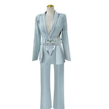 Imagem de Conjunto de terno branco para cosplay unissex adulto com cinto e uniforme para festa de Halloween, apresentações de palco, Azul, P
