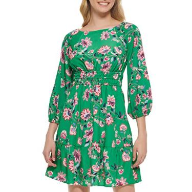 Imagem de Eliza J Vestido feminino estampado floral de mesa para jantar, Verde, 40