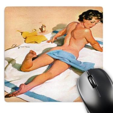 Imagem de 3dRose Impressão de elvgren Pinup Ops na praia com mouse pad filhote de cachorro, 20,32 cm x 20,32 cm (mp_204155_1)