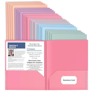 Imagem de Pacote com 24 pastas de arquivo coloridas com bolsos e porta-cartões de visita, pastas de bolso decorativas pastel para documentos, pastas de plástico fofas para arquivo, escola, escritório, retomar