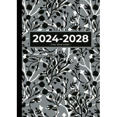 Imagem de 5 Year Diary 2024-2028 | A4 Black & White Floral: Month to View Planner with UK Holidays, Moon Phases, Birthdays & Celebrations, Contacts, Passwords (Five Years)
