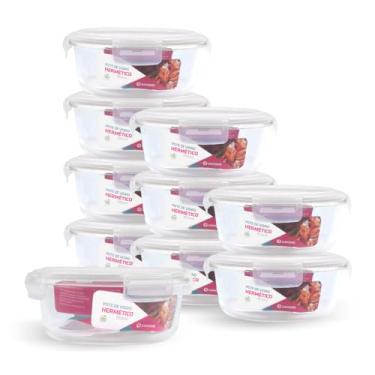 Imagem de Kit 10 Potes de Vidro Redondo com Tampa Hermética 950ml (Branco)