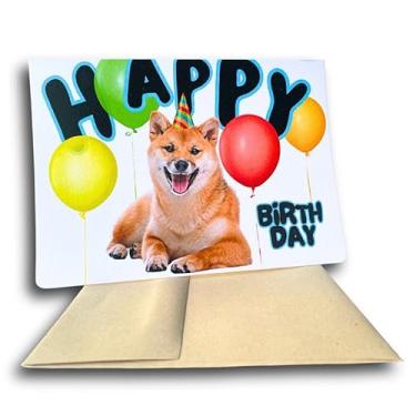 Imagem de Fava Bean Productions Cartão de feliz aniversário com cães, cartão Shiba Inu (1 cartão premium, 12,7 x 18 cm, em branco dentro), cartão de aniversário com tema de cachorro, cartão de aniversário