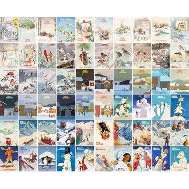 Imagem de PIXILUV Pacote com 60 pequenos cartões de felicitações de Natal. Tranquilidade de inverno: paisagens serenas, pássaros e bonecos de neve brincalhões em cenas de Natal pacíficas tradições de férias