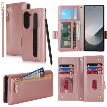 Imagem de Jaorty Capa carteira para Samsung Galaxy Z Fold 6 5G com suporte para caneta S para homens e mulheres [caneta S não incluída], capa de telefone Z Fold 6/Fold6 com suporte para cartão, alça de pulso