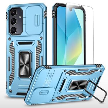 Imagem de SunStory Capa de celular compatível com Samsung Galaxy A16 5G com protetor de tela HD e capa de câmera deslizante e suporte de anel girado, [à prova de choque] Capa de telefone de camada dupla para