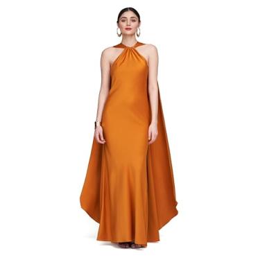 Imagem de HALSTON Vestido feminino Reta em cetim, Mostarda quente, 36