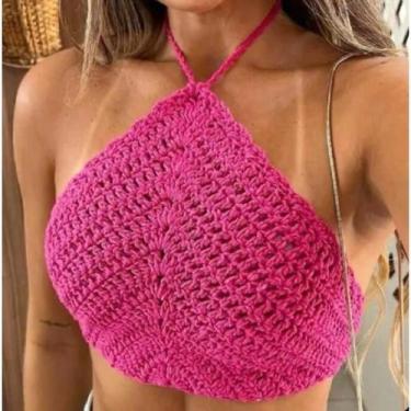 Imagem de Cropped Top Crochê Feminino Verão Top Triangulo Amarracao - Modella, P