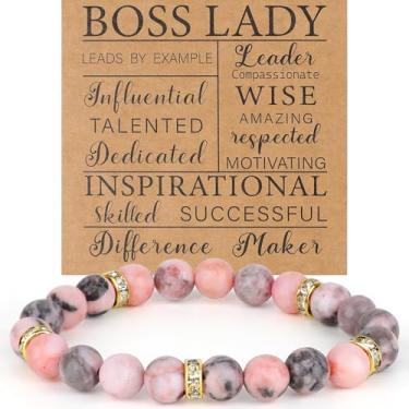 Imagem de DECZHIYU Presentes de agradecimento para mulheres chefe/chefe dama/pastor esposa presentes de pulseira de contas de pedra natural para presente de aniversário de Natal, 7.5 Inch, Pedra, Sem Pedra