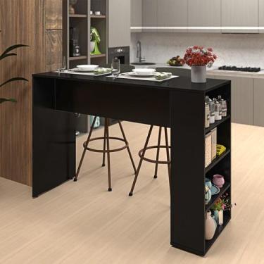 Imagem de Bancada Cozinha Americana Gourmet Com Prateleiras Netmobil, Preto