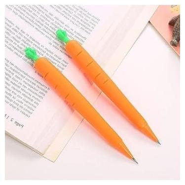 Imagem de DPWOUM 2 lápis de cenoura laranja, lapiseira de frutas, lápis de desenho, canetas de prensa fofas, caneta automática criativa para meninas, crianças, estudantes, lápis mecânicos escolares, materiais
