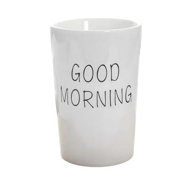 Imagem de Kelake Copo de cerâmica branca para pasta de dentes de banheiro porta-escovas de dentes copo de bebida de leite 350 ml banheiro bom dia copo de casais para Natal aniversário