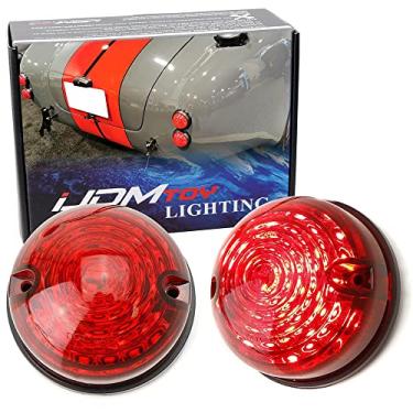 Imagem de iJDMTOY Lente vermelha de montagem embutida em formato de cúpula redonda de 12 V 70 mm, luz traseira de LED vermelho brilhante, luzes de freio, lâmpadas de seta, compatível com carros clássicos dos