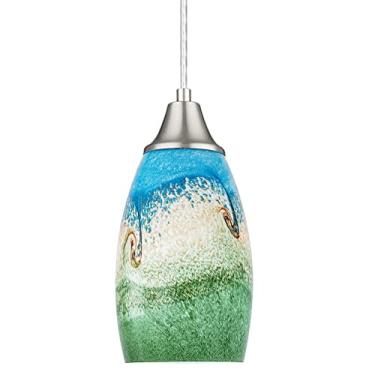 Imagem de karyfine Mini Luzes Pendentes De Vidro, Luminárias Pendentes De Vidro Soprado, Luminárias Suspensas De Ilha De Cozinha, Abajur Com Acabamento Em Níquel Escovado Para Balcão De Bar, Corredor, Sala De