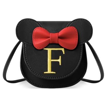Imagem de izuzta Bolsa infantil para meninas 1 2 3 4 5 6 7 8 9 anos presente de aniversário linda mini bolsa de mouse bolsa transversal, Bolsa pequena/preta/letra glod, F, F