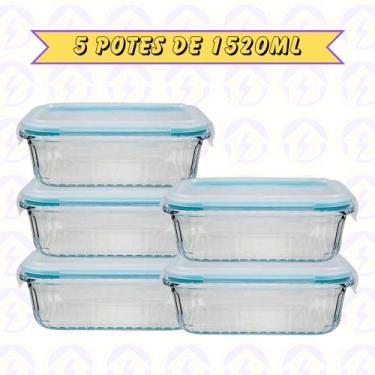 Imagem de Jogo 5 Potes Canelado 1520ml Airfryer Microondas Freezer - Belo Vidro,
