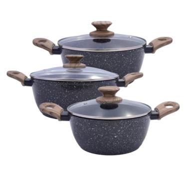 Imagem de Jogo Panelas Caçarolas Indução 3 Peças Antiaderente Cerâmica Resistente Cozinha Completa (Grafite)