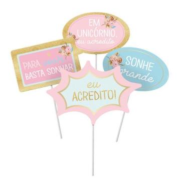 Imagem de 8 Plaquinhas Divertidas Unicórnio Dec. Festas  - Cromus, Carto + Pigme