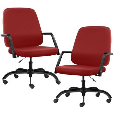 Imagem de Kit 02 Cadeiras Executiva Diretor Base Giratória Hub F02 Sintético Vermelho - Lyam Decor