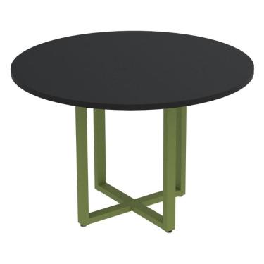 Imagem de Mesa De Reunião Redonda P25 Pandin 110 Cm (largura) Tampo Mdp Preto Pé Aço Tubular Verde Mirô