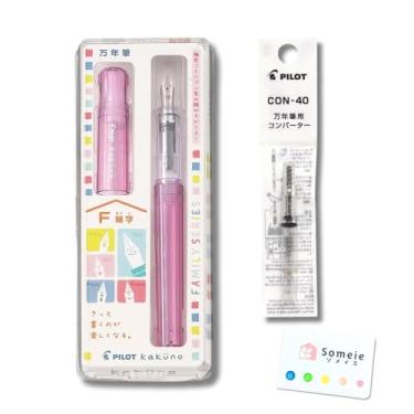 Imagem de Someie Conjunto de canetas-tinteiro Conversor CON-40 e ponta fina Kakuno com cartucho de tinta preta e notas adesivas – Sistema de tinta recarregável, para iniciantes, caligrafia (rosa FKA-1SR-KGP-F)