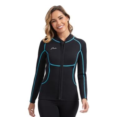 Imagem de Hevto Roupa de mergulho feminina de neoprene de 2 mm, roupa molhada, manga comprida, surfe, mergulho, natação para esportes aquáticos (tops longos, 14)