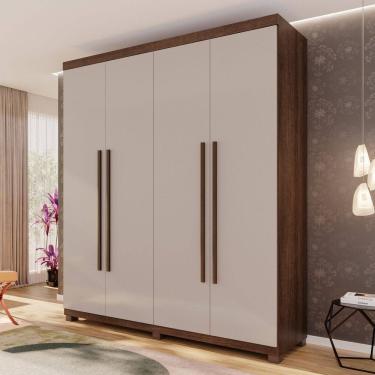 Imagem de Guarda-roupa 4 Portas 3 Gavetas com Pés Fenix Espresso Móveis Imbuia / Off White