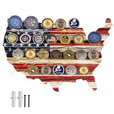 Imagem de ShaelPii Suporte de moeda de desafio para montagem na parede, prateleira de moedas militares com bandeira, suporte de madeira para bombeiro do exército, polícia, fuzileiros navais, veteranos, medalha