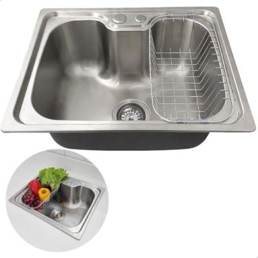 Imagem de Dona D Cor, Cuba Inox Escovado 50x40 Para Pia Cozinha Gourmet Com Cesto Escorredor Cuba De Embutir ou Sobrepor Bancada Granito Marmore