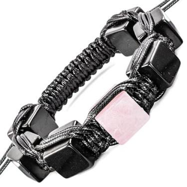 Imagem de Pulseira Shungite com Quartzo Rosa - Joias Brutais para Homens - Estilo Aracne - Brided Dense Beaded - Ajuste o Tamanho Wirst - Pedra Shungite Real Tipo II, 7-8", Pedra, shungite