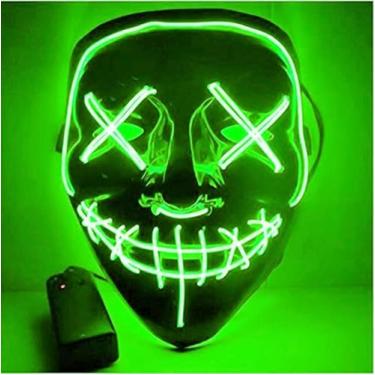 Imagem de SHANJIA Máscara de Halloween, máscara de LED iluminada, máscara de caveira assustadora para festival de Halloween, cosplay, baile de máscaras, festa de carnaval (verde fluorescente)