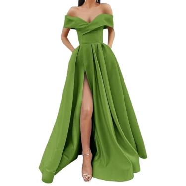 Imagem de LOTOXGG • Vestido de formatura tomara que caia longo cetim evasê frente única formal festa noite vestidos com fenda, Verde oliva, 54